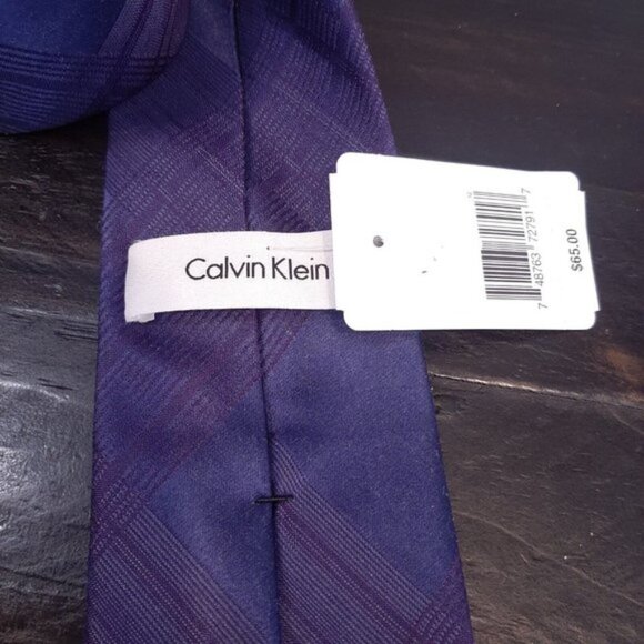 NEW Calvin Klein Mens Silk Neck Tie Purple Monochrome Plaid 3" Classic Wide - Picture 4 of 9